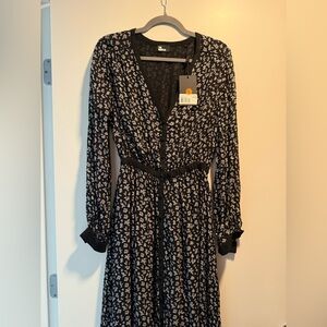 BMWT The Kooples Black Floral Long Shirt Dress Size 1 (US 4)